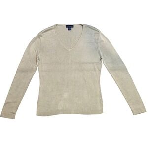 Ann Taylor Beige Silk V Neck Long Sleeve Vintage Sweater Women Size M